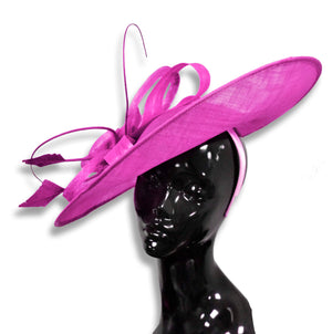 Fuchsia Hot Pink Cornflower Mix 41cm Large SInamay Hatinator Disc Saucer Brim Hat Fascinator on Headband