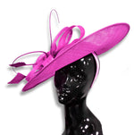 Fuchsia Hot Pink Burgundy Mix 41cm Large SInamay Hatinator Disc Saucer Brim Hat Fascinator on Headband