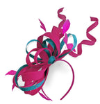 Caprilite Fuchsia Hot Pink and Aqua Wedding Swirl Fascinator Headband Alice Band Ascot Races Loop Net