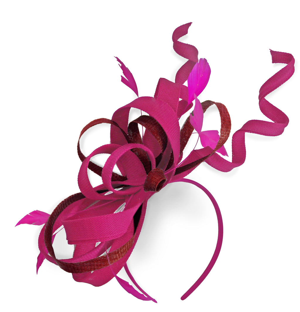 Caprilite Fuchsia Hot Pink and Burgundy Wedding Swirl Fascinator Headband Alice Band Ascot Races Loop Net