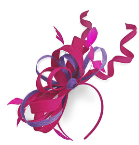 Caprilite Fuchsia Hot Pink and Lavander Wedding Swirl Fascinator Headband Alice Band Ascot Races Loop Net