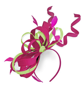 Caprilite Fuchsia Hot Pink and Lime Wedding Swirl Fascinator Headband Alice Band Ascot Races Loop Net