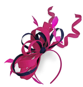 Caprilite Fuchsia Hot Pink and Navy Wedding Swirl Fascinator Headband Alice Band Ascot Races Loop Net
