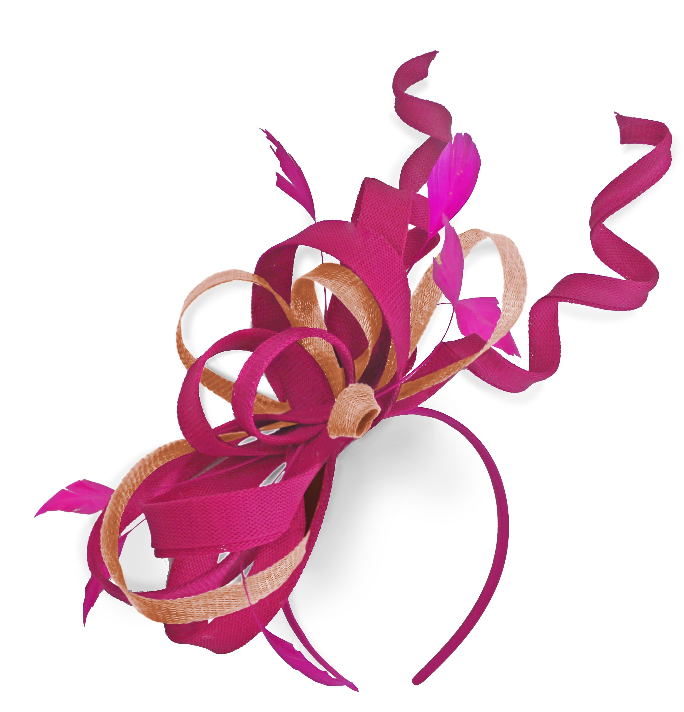 Caprilite Fuchsia Hot Pink and Peach Wedding Swirl Fascinator Headband Alice Band Ascot Races Loop Net
