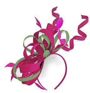 Caprilite Fuchsia Hot Pink and Sage Wedding Swirl Fascinator Headband Alice Band Ascot Races Loop Net