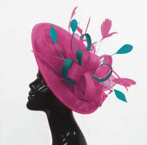 Fuchsia and Teal Big Disc Fascinator