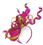 Caprilite Fuchsia Hot Pink and Yellow Wedding Swirl Fascinator Headband Alice Band Ascot Races Loop Net