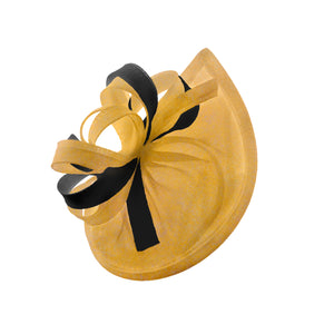 Caprilite Vegan MoonMix Hoop Fascinator Hat on Headband Wedding Ascot Races Bespoke Sinamay Disc - Gold Black