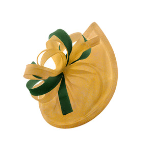 Caprilite Vegan MoonMix Hoop Fascinator Hat on Headband Wedding Ascot Races Bespoke Sinamay Disc - Gold Green