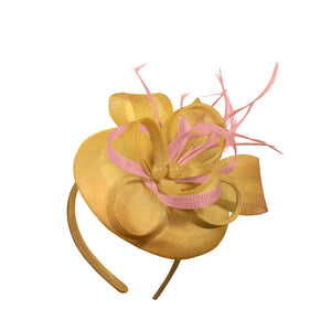 Gold Peach Mix Round Pillbox Bow Sinamay Headband Fascinator Weddings Ascot Hatinator Races
