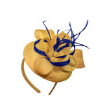 Or bleu Royal mélange rond pilulier arc Sinamay bandeau fascinateur mariages Ascot Hatinator courses