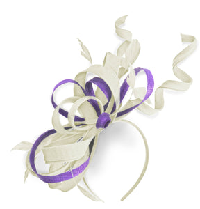 Caprilite Cream Ivory and Lavender Lilac Purple Wedding Swirl Fascinator Headband Alice Band Ascot Races Loop Net