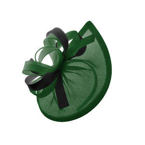 Caprilite Vegan MoonMix Hoop Fascinator Hat on Headband Wedding Ascot Races Bespoke Sinamay Disc - Green Black