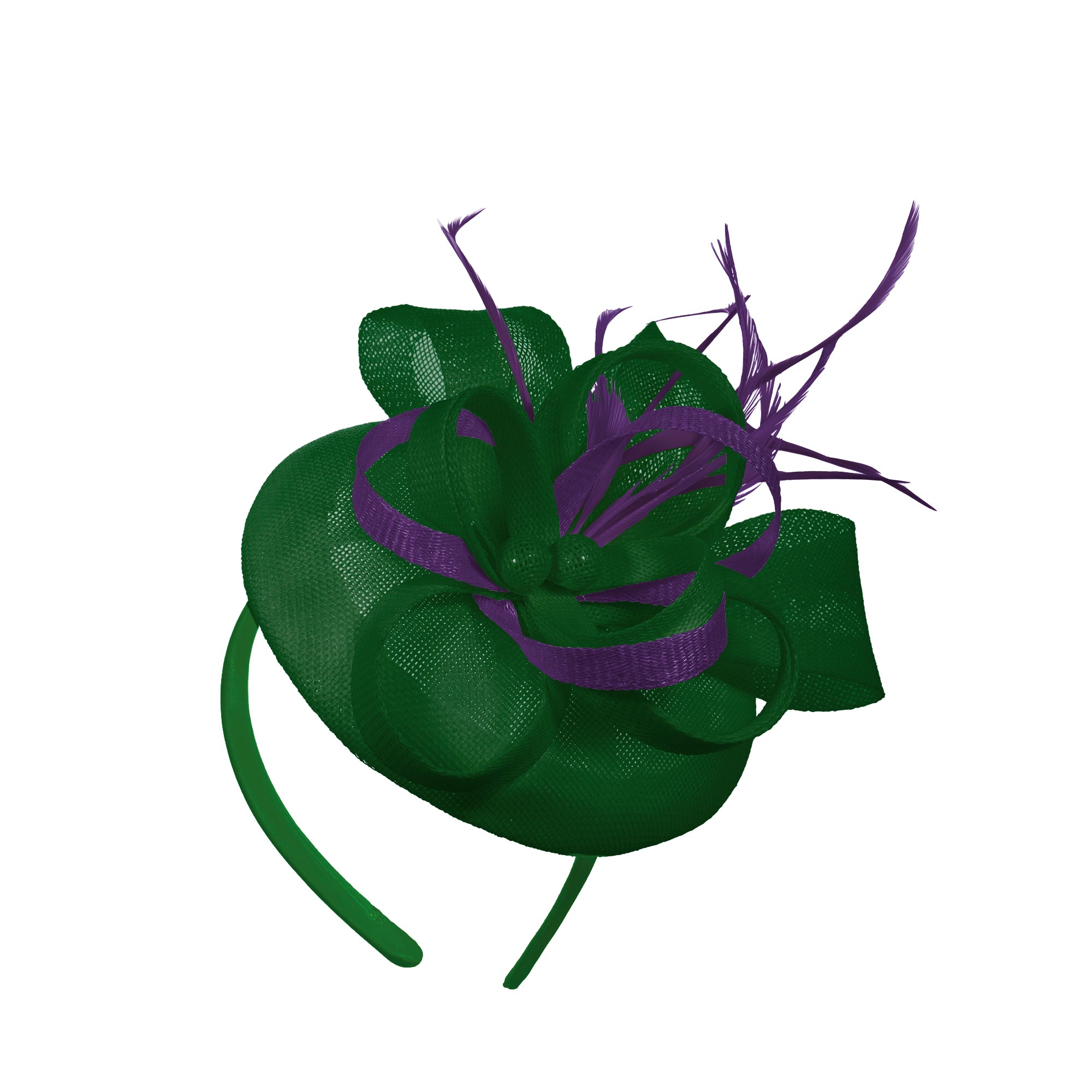 Vert foncé violet mélange rond pilulier arc Sinamay bandeau bibi mariages Ascot Hatinator courses