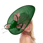 Emerald Green Dusty Pink Mix 41cm Large SInamay Hatinator Disc Saucer Brim Hat Fascinator on Headband