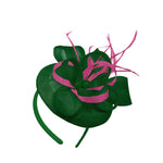 Vert Fuchsia Mix rond pilulier noeud Sinamay bandeau bibi mariages Ascot Hatinator courses