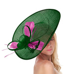 Vert émeraude Fuchsia rose mélange 41 cm grand SInamay Hatinator disque soucoupe bord chapeau bibi sur bandeau