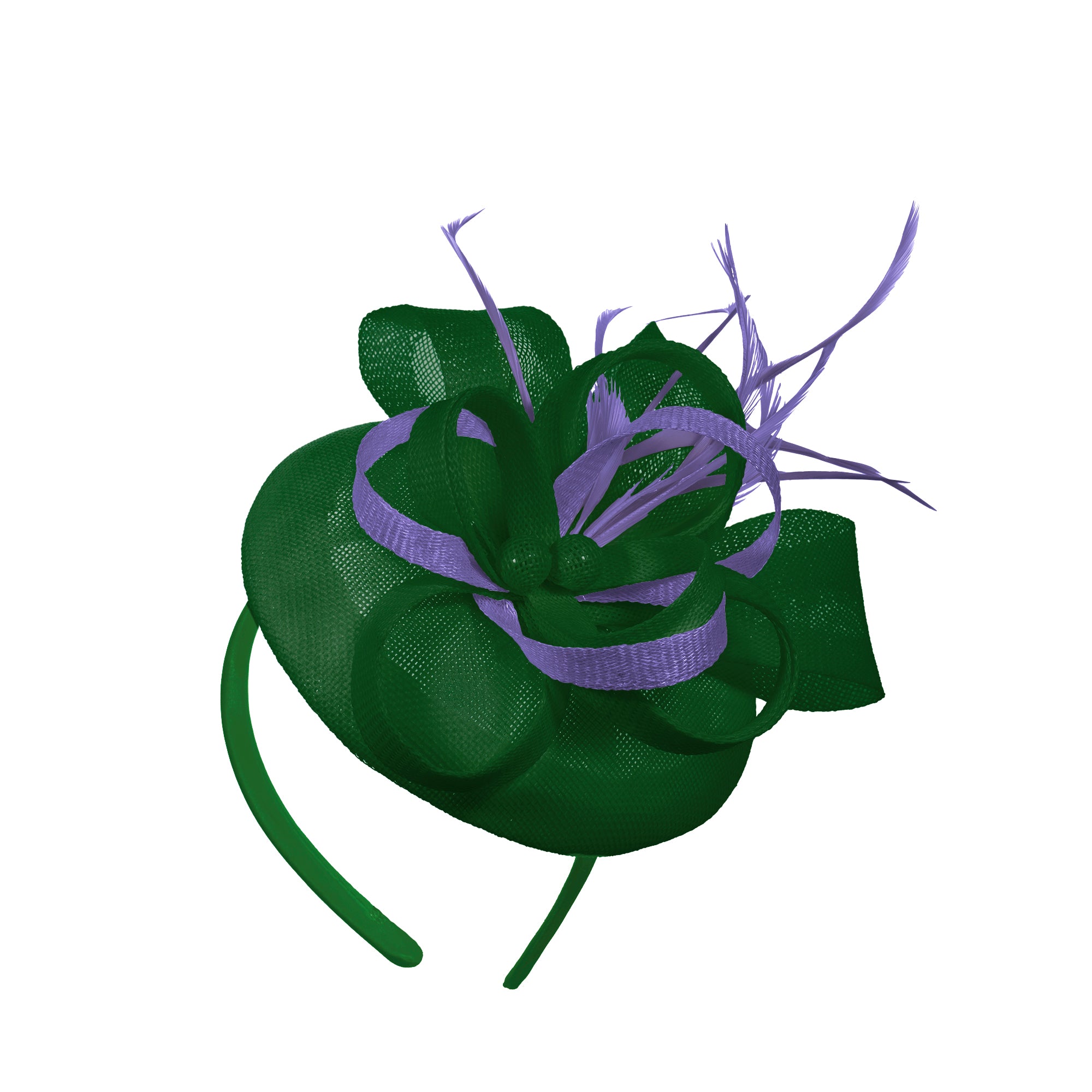 Vert lavande mélange rond pilulier arc Sinamay bandeau fascinateur mariages Ascot Hatinator courses