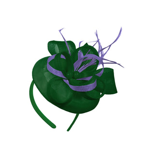 Vert lavande mélange rond pilulier arc Sinamay bandeau fascinateur mariages Ascot Hatinator courses