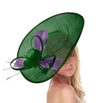 Emerald Green Lavender Mix 41cm Large SInamay Hatinator Disc Saucer Brim Hat Fascinator on Headband