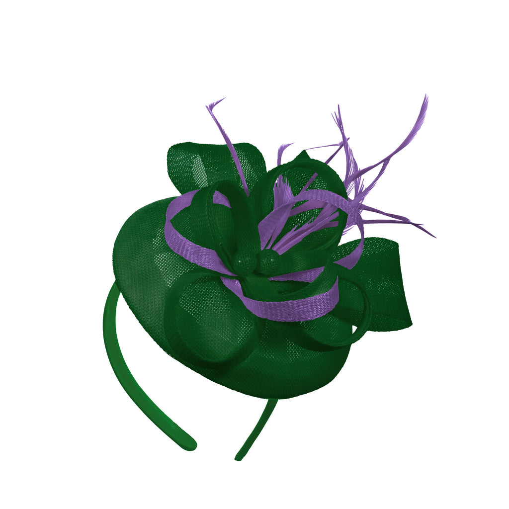 Vert violet mélange rond pilulier arc Sinamay bandeau bibi mariages Ascot Hatinator courses