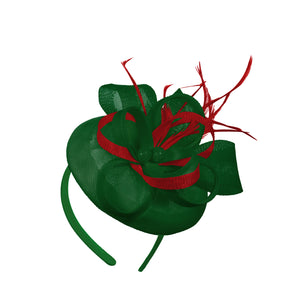 Green Red Mix Round Pillbox Bow Sinamay Headband Fascinator Weddings Ascot Hatinator Races