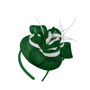 Green White Mix Round Pillbox Bow Sinamay Headband Fascinator Weddings Ascot Hatinator Races