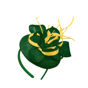 Green Yellow Mix Round Pillbox Bow Sinamay Headband Fascinator Weddings Ascot Hatinator Races