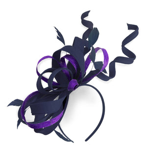 Caprilite Navy and Purple Wedding Swirl Fascinator Headband Alice Band Ascot Races Loop Net