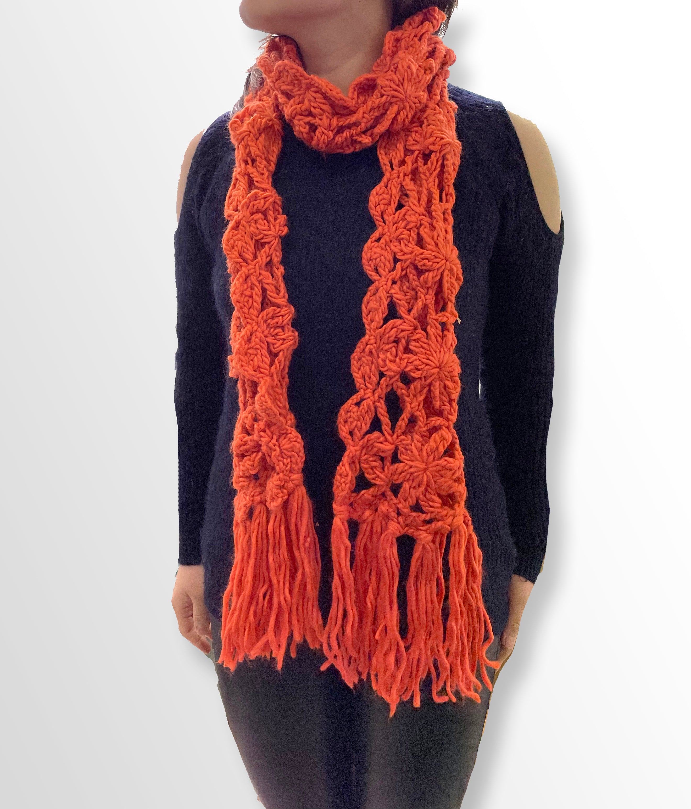 Orange Thick Knitted Large Long Warm Winter Wrap Scarf For Women