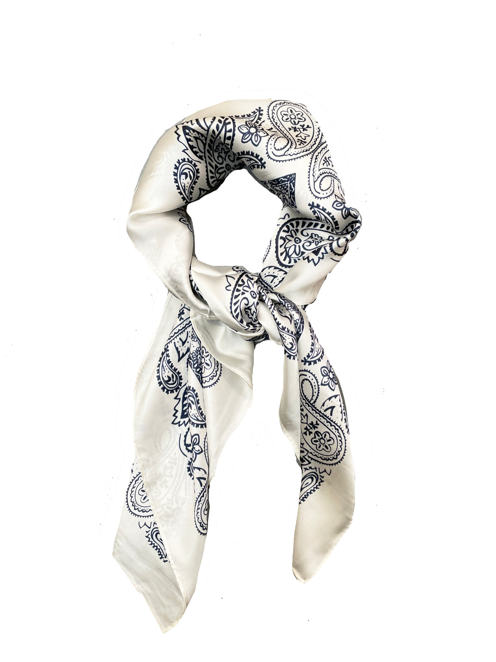 Copy of 70cm x 70cm Square Silk Scarf White Paisley Pattern Thin Faux for Women