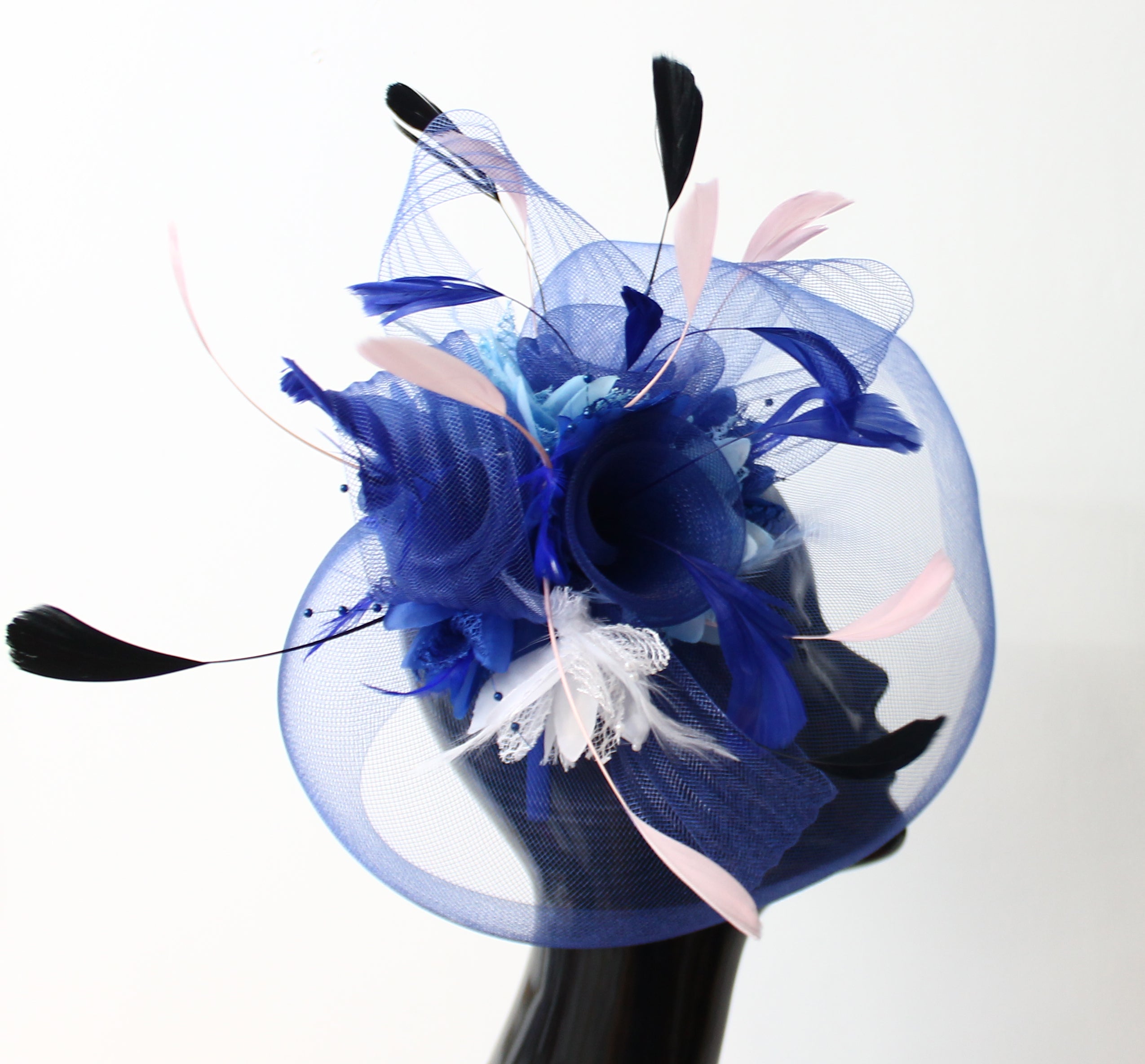 Royal Blue Dusty Pink White and Black Fascinator Veil