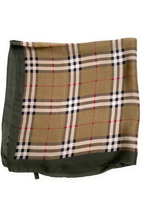 70cm x 70cm Square Scarf Brown Green Checked Print Pattern Scarf Thin Silky Womens Summer Spring