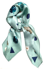 70cm x 70cm Square Scarf Turquoise Abstract Leaves Scarf Thin Faux Silk
