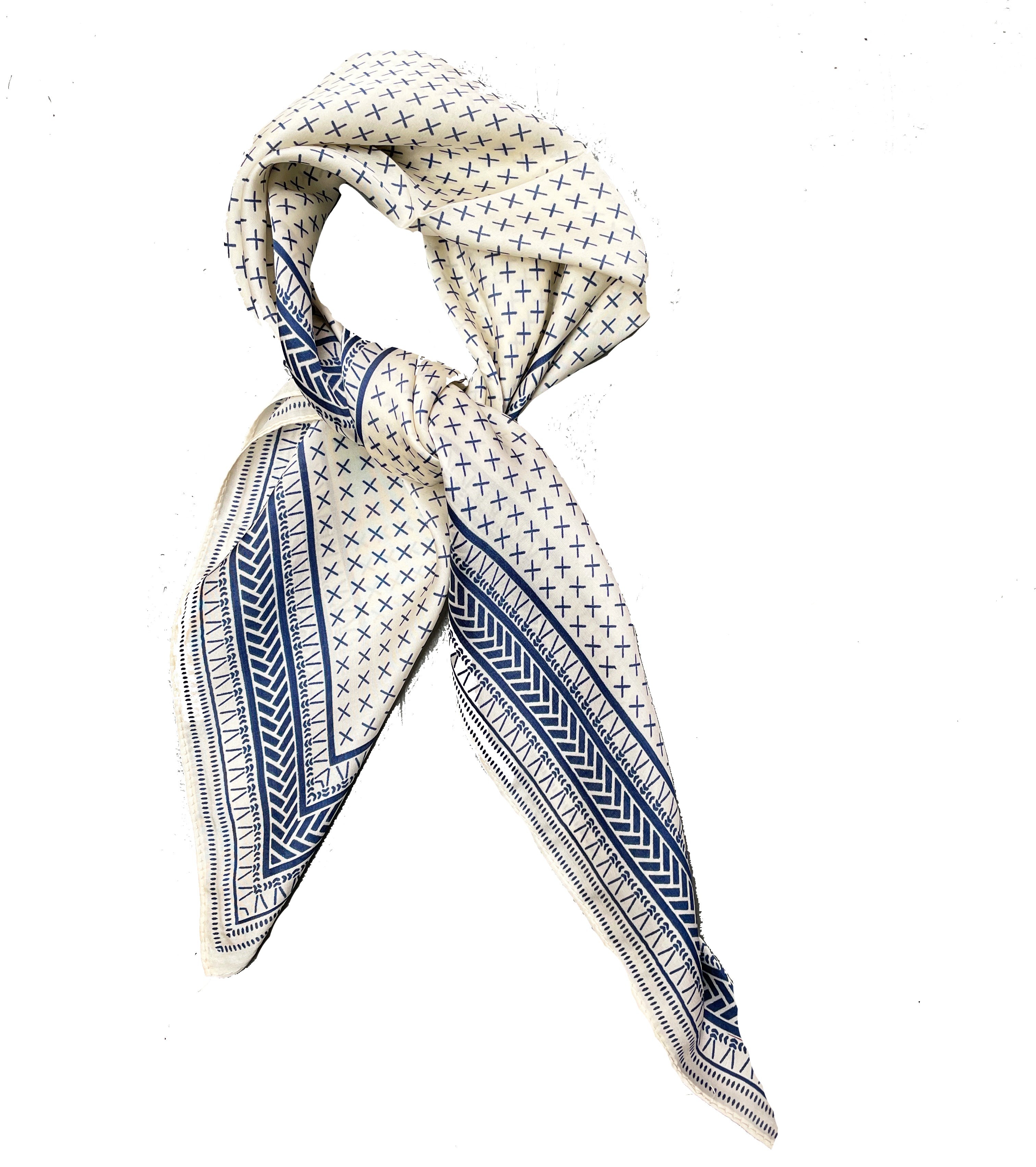 Caprilite UK Online 70cm x 70cm Square Scarf Blue Cream Greek