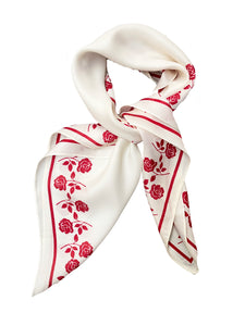 Red and White Rose Thin Silky Scarf Summer and Spring