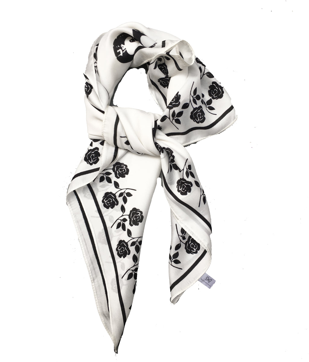Black and White Roses Silky Thin Summer Spring Scarf