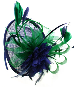 Sinamay Round Base Fascinator Navy and Dark Green