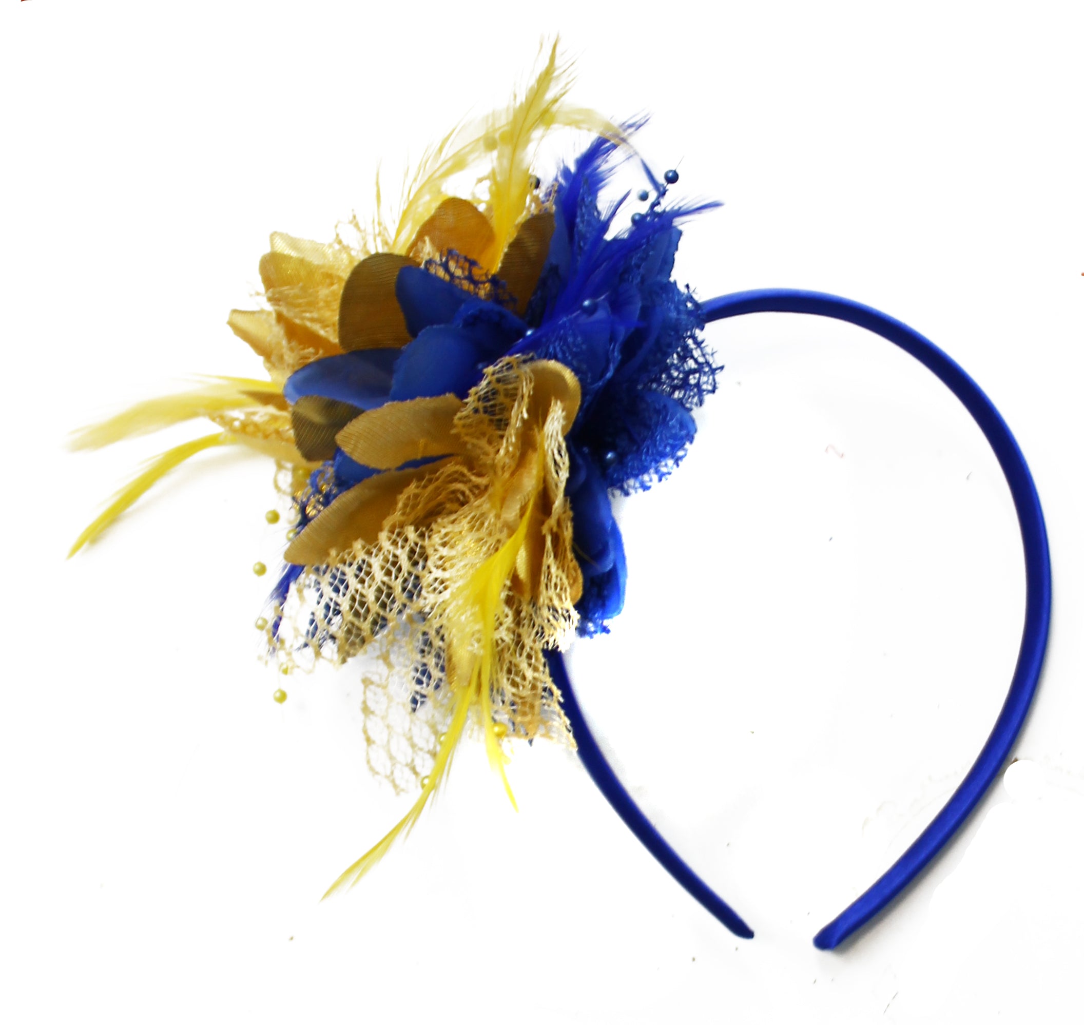 Petite fleur fascintor bleue et dorée sur bandeau