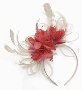 Caprilite Mixhoop Fascinator Cream and Coral on Headband