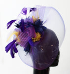 Big Purple Veil Fascinator Hatinator Hat with Navy and Metallic Gold