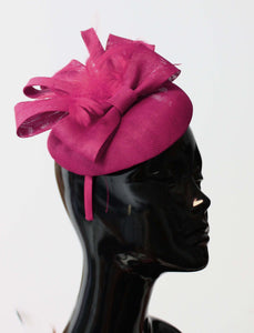 Fuchsia Hot Pink Round Pillbox Big Bow Sinamay Headband Fascinator Weddings Ascot Hatinator Races