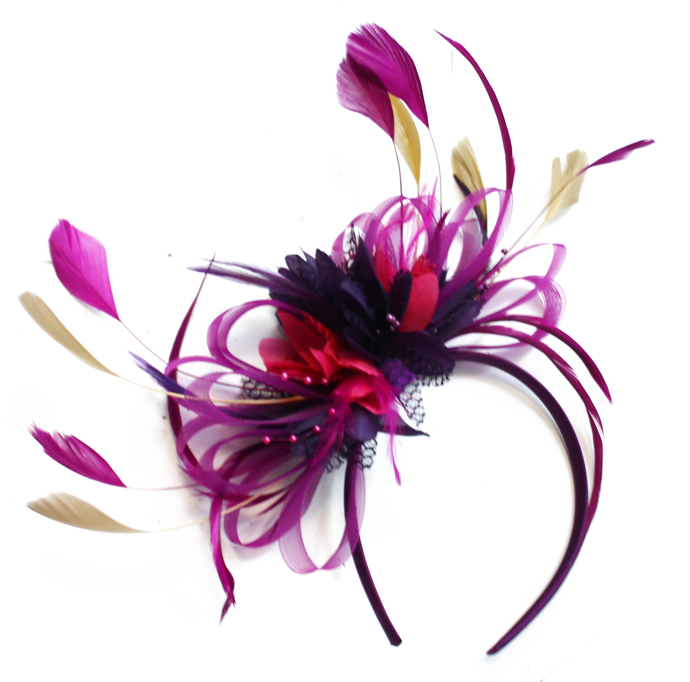 Plum Dark Purple Fuchsia and Dull Gold Hoopmix Fascinator