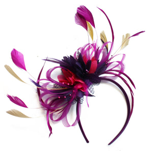 Plum Dark Purple Fuchsia and Dull Gold Hoopmix Fascinator