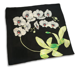 70cm x 70cm Square Scarf Black Lime Orchid Flower Scarf Thin Silky Womens Summer Spring