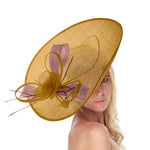 Mustard Gold Dusty Pink 41cm Mix Large Sinamay Hatinator Disc Saucer Brim Hat Fascinator on Headband
