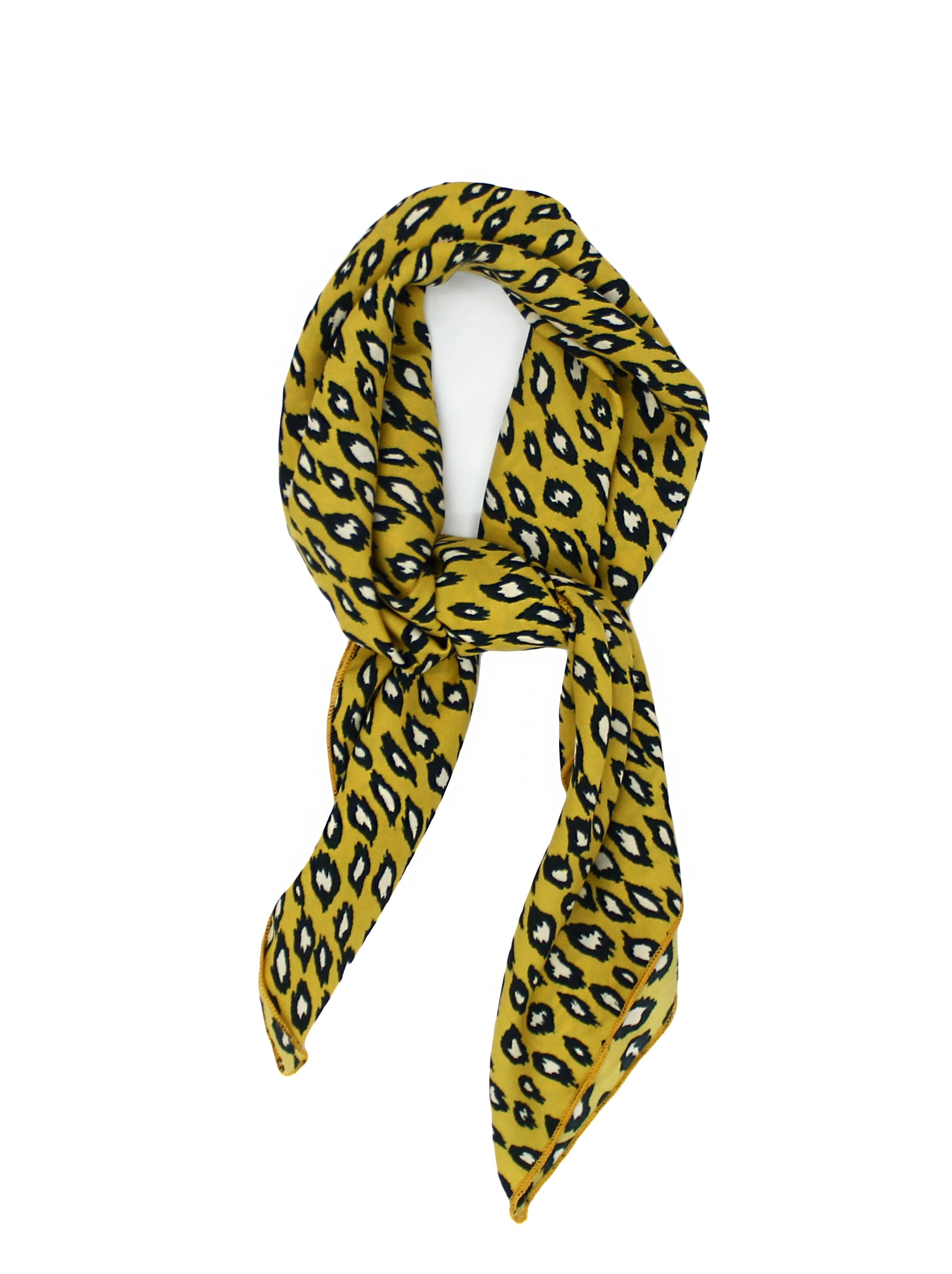 Foulard léopard jaune moutarde fin et soyeux pour femmes, été printemps