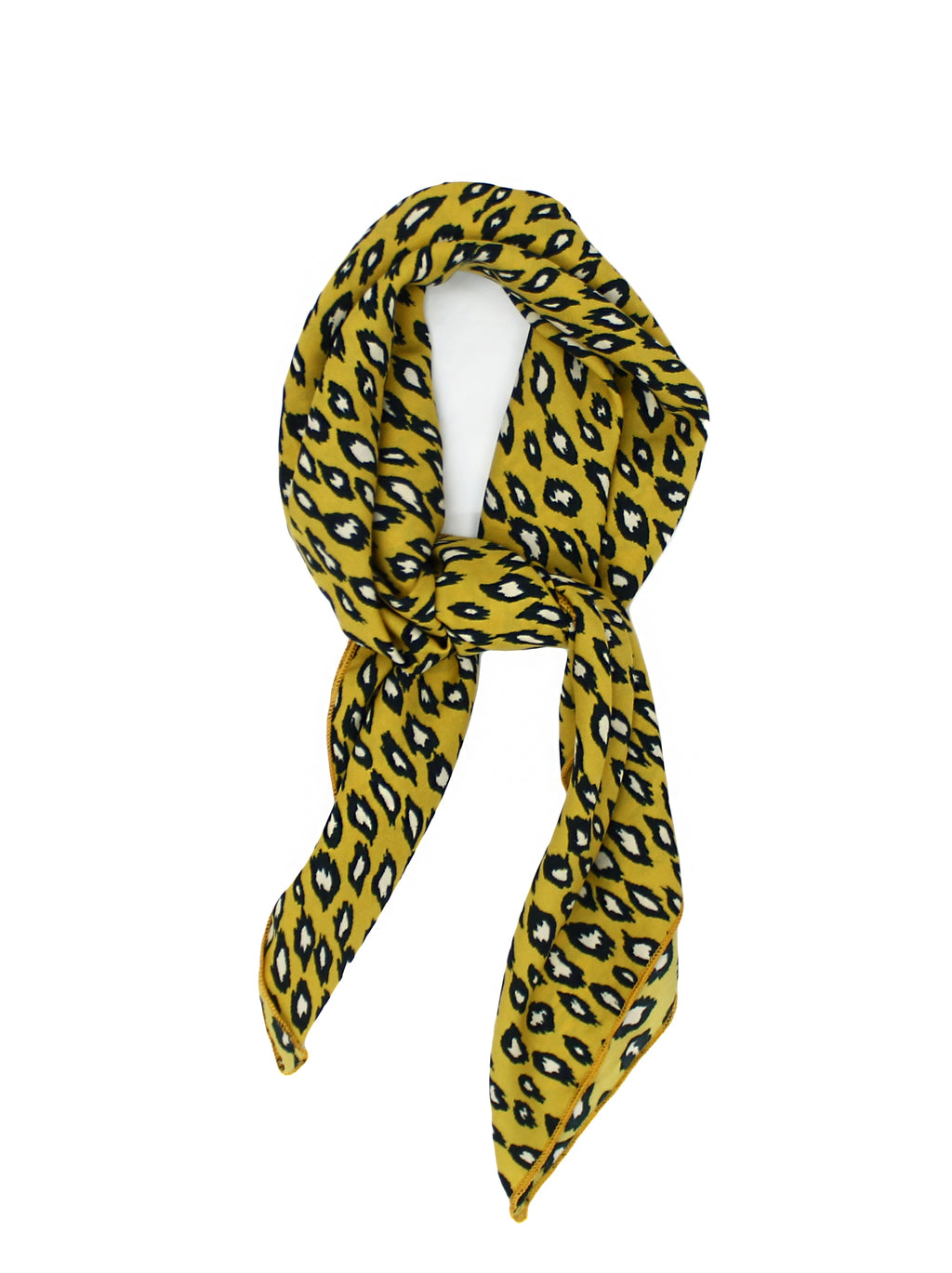 Foulard léopard jaune moutarde fin et soyeux pour femmes, été printemps