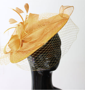 Caprilite Big Saucer Sinamay Birdcage Veil Fascinator On Headband Wedding Derby Ascot Races Ladies Hat