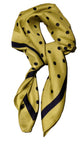 Mustard Yellow and Navy Polka Dot Thin Silky Scarf for Summer and Spring Womens